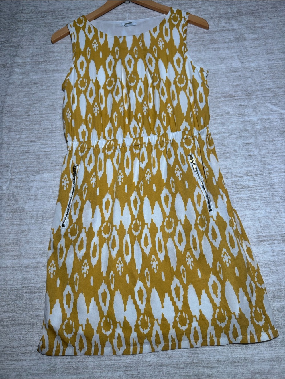 Bar III Mustard Yellow and White Patterned Sleeveless Dress
